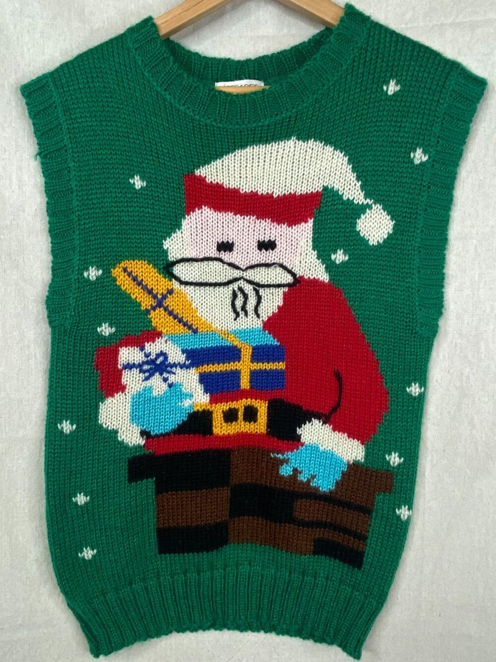 Messages Santa Sweater Vest Medium Festive Christmas Boho Ugly Fun VTG Unisex
